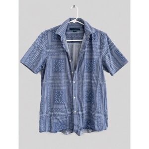 Resort Wear Coastal Prep Vacation Bandana Patchwork Shirt Perry Ellis Slim Fit M